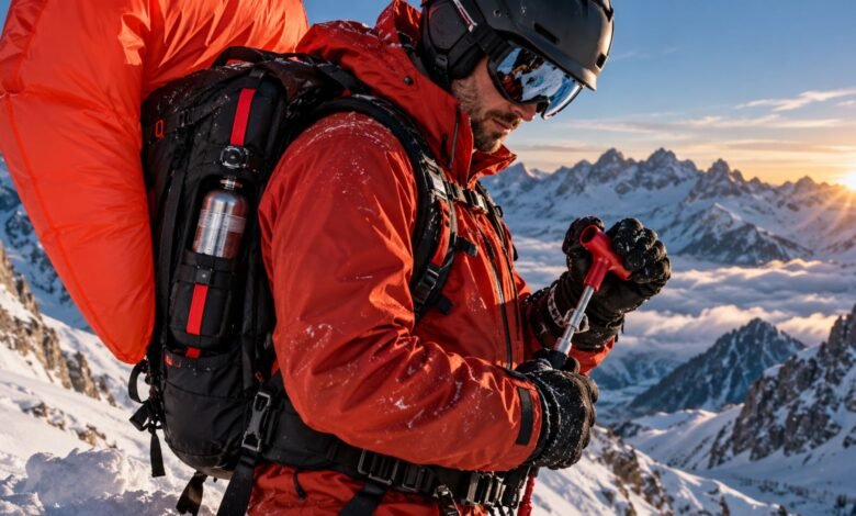 ABS Testauslösung eines Lawinenairbags in den Alpen