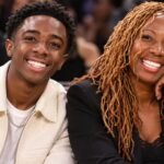 April McLaughlin with her son Caleb McLaughlin at a public event