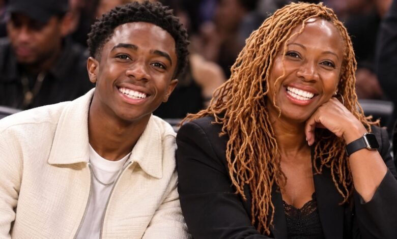 April McLaughlin with her son Caleb McLaughlin at a public event