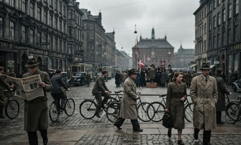 1930s Copenhagen street scene illustrating the historical context of fascisterne