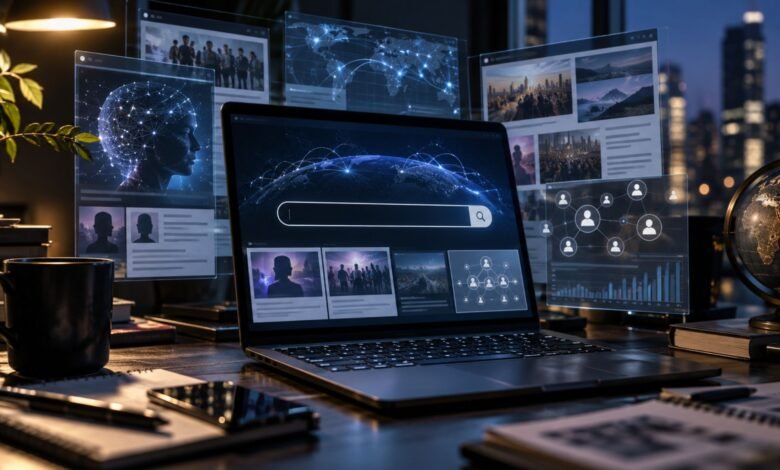 Gayfirir search mystery visualised on a futuristic research laptop