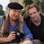 Mark Fiennes with his son Ralph Fiennes outside a historic English estate
