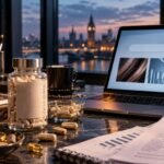 Pantagonar health supplement research scene with capsules, hair strands and laptop
